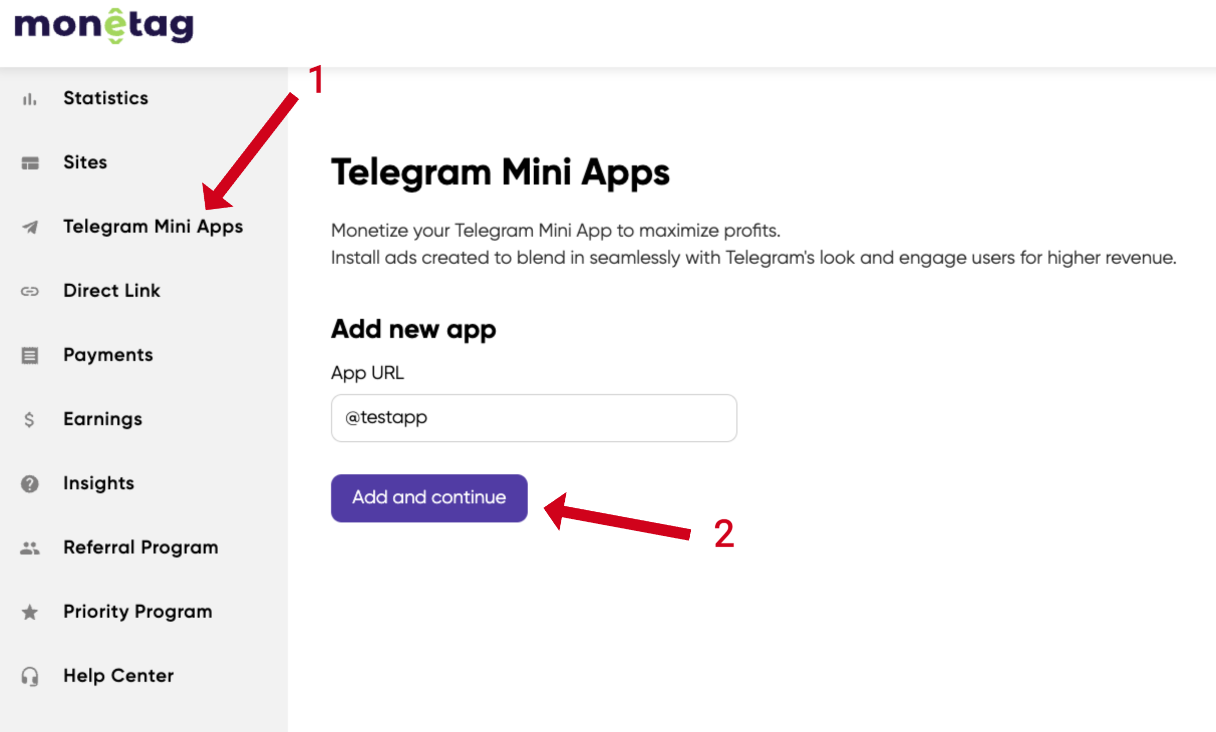 Add Telegram Mini App