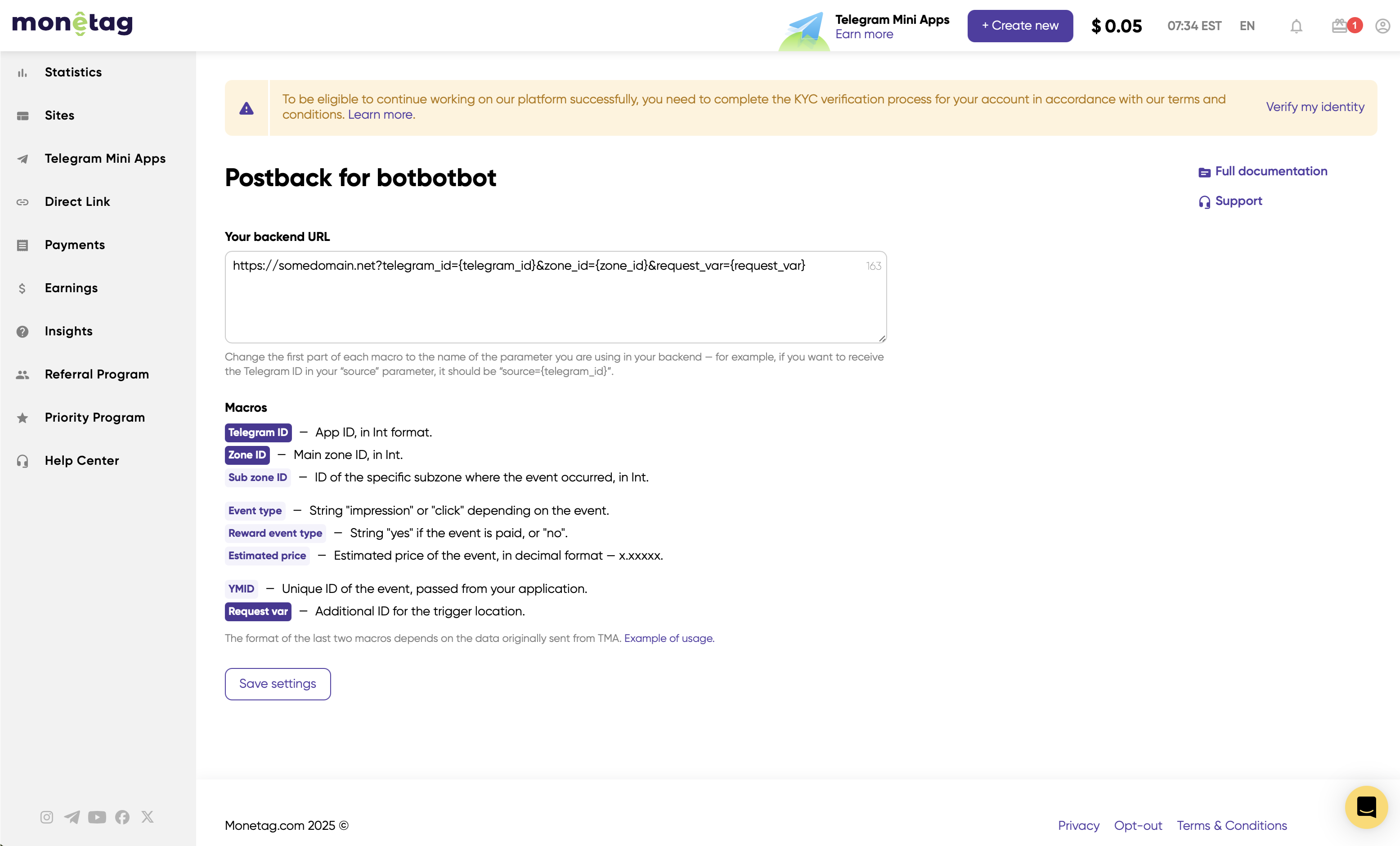 Postback macro example